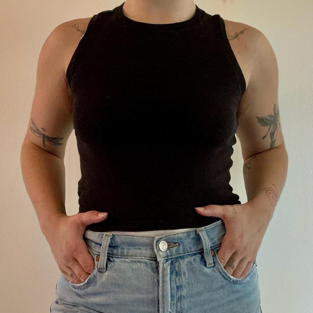 Urban Outfitters Black Cropped High-Neck Basic Tank Top — Size S